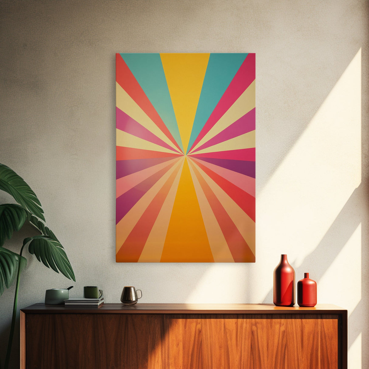 Midcentury Modern Star Burst Pastel Wall Art, Framed Canvas Print, Unique Wall Art, MCM Abstract Wall Decor