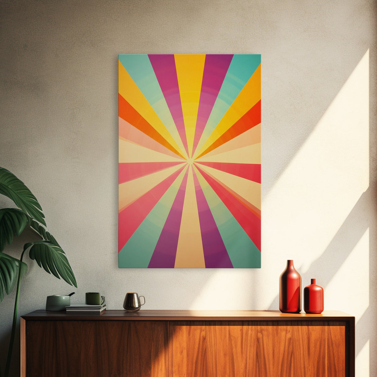 Sea Green, Rouge,Yellow Orange and Sea Green Abstract Art, Framed Canvas Print, Mid-Century Modern Wall Art, Boho Minimalist