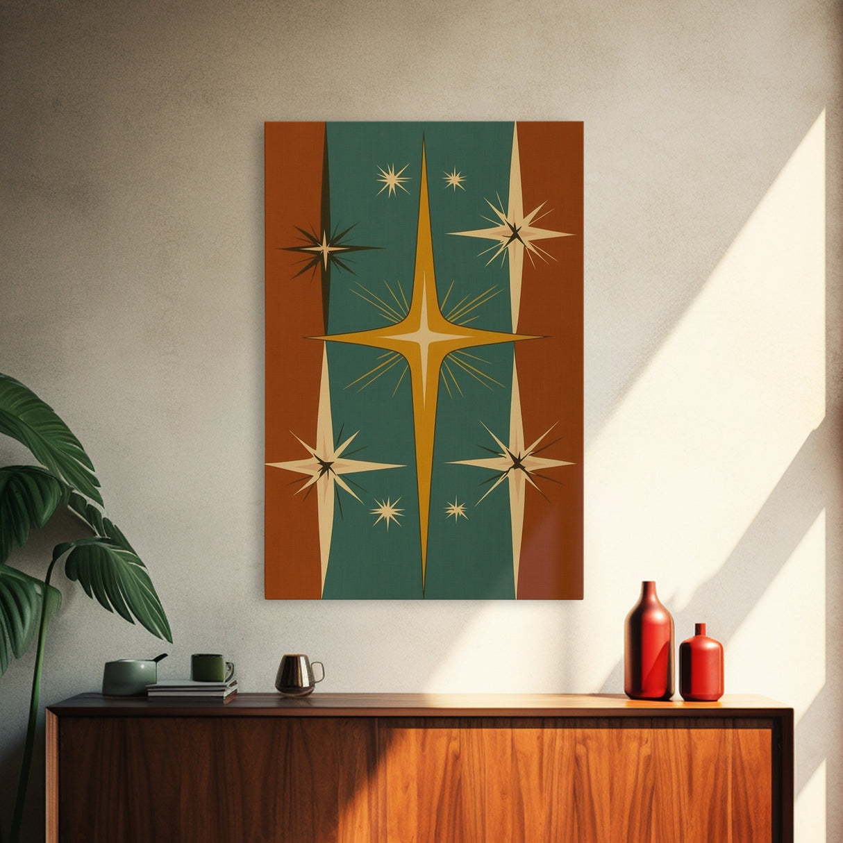 Mid-Century Modern Star Burst Wall Art, Home Decor Wall Art, Atomic Age Home Decor, 1950s Style Art