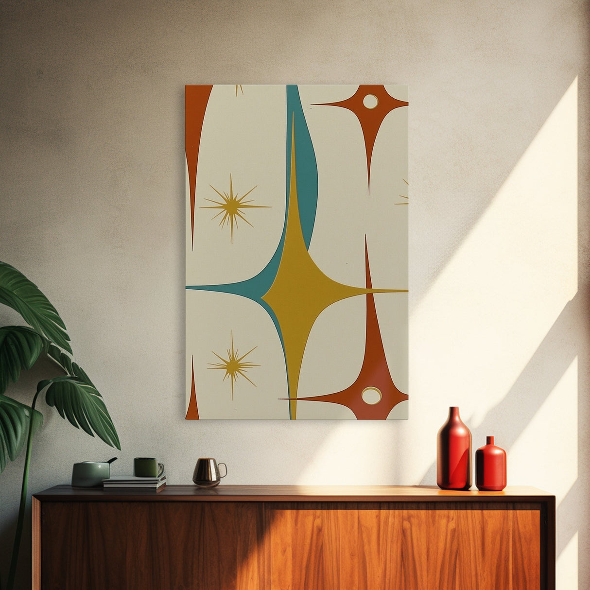 1950s Style Retro Starburst, Pastel Colors, Canvas Print, MCM Wall Art Home Decor