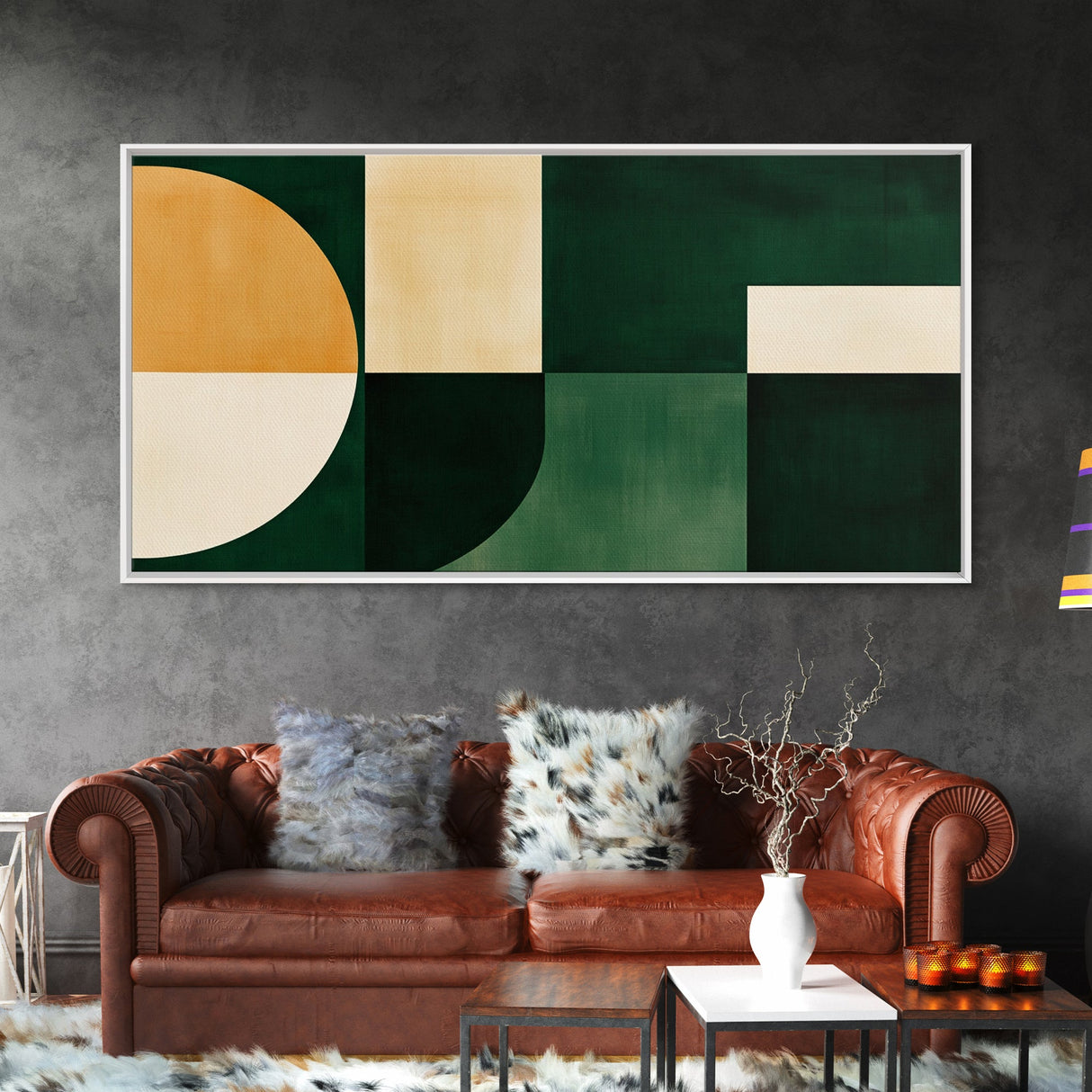 Geometric Patterns Mid-Century Modern Abstract Wall Art Canvas Print, Beautiful Emerald Green Wall Art