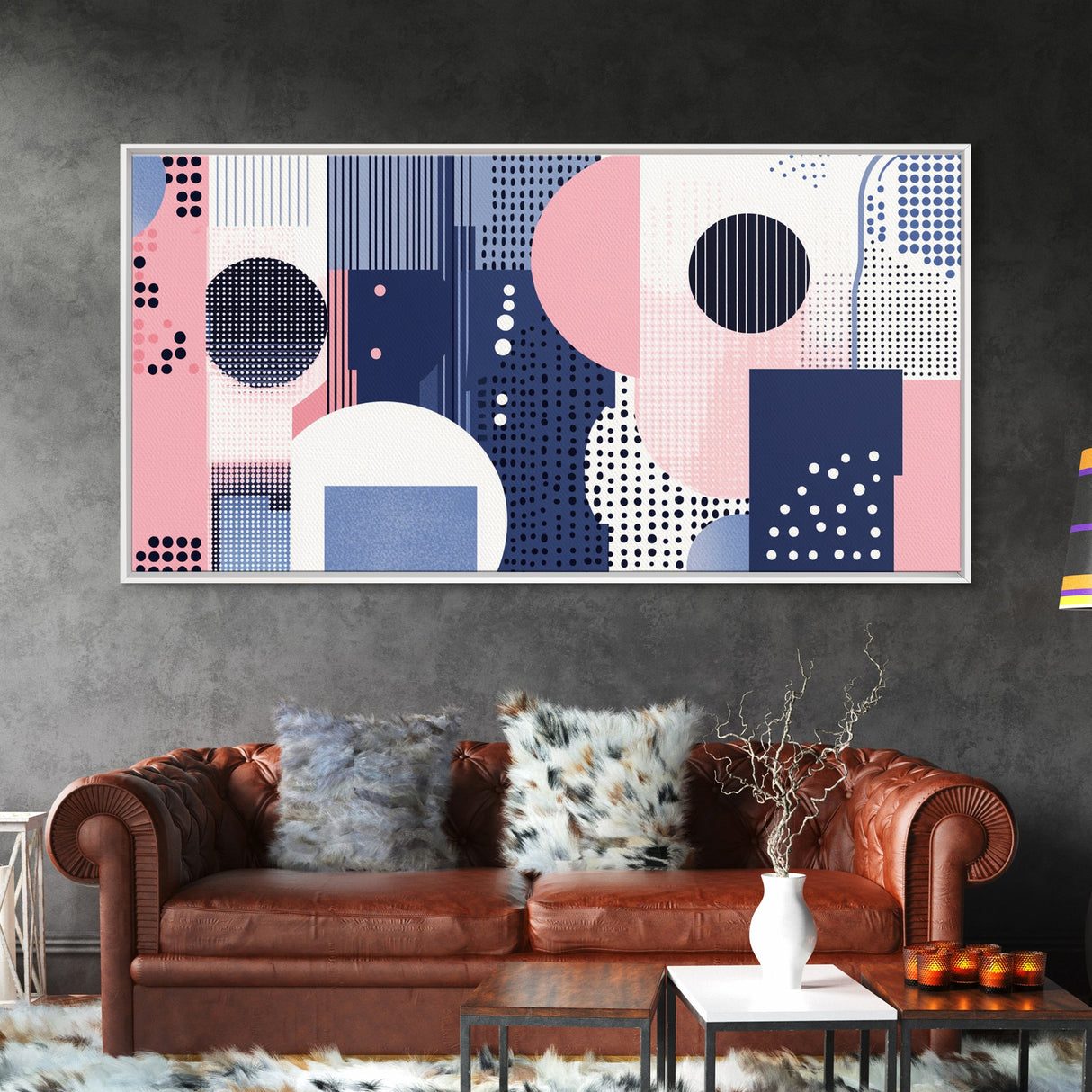 Vaporwave Aesthetic Abstract Art Canvas Print, Geometric Wall Art