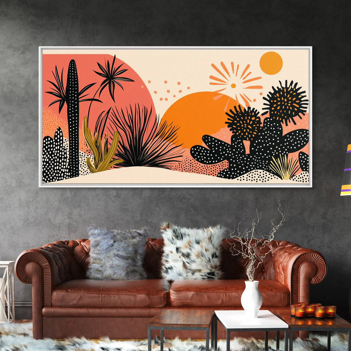 Trendy Desert Abstract Painting Print, Wood Framed Wall Art, Sagauro Cactus Wall Art, Pueblo Abstract Home Decor, Southwestern Art