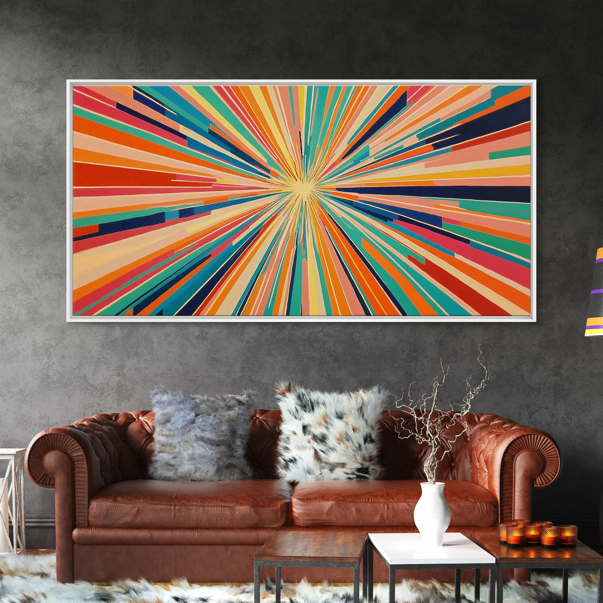 Mid-Century Modern Wall Art - Retro Geometric Wall Art Framed Canvas Print - Modern Abstract Painting Print - Bold and Bright Colors