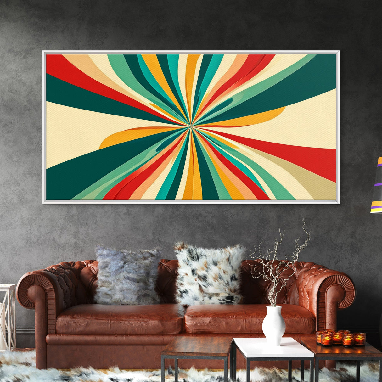 Large Mid-Century Canvas Print Wall Art For Living Room - Framed Canvas Art - MCM Modern Abstract Painting Geometric Wall Art