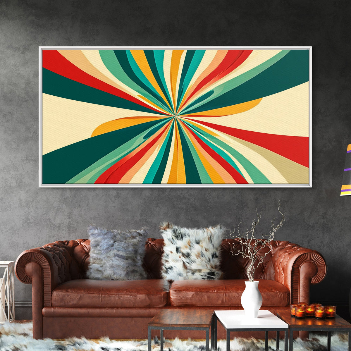 Large Mid-Century Canvas Print Wall Art For Living Room - Framed Canvas Art - MCM Modern Abstract Painting Geometric Wall Art
