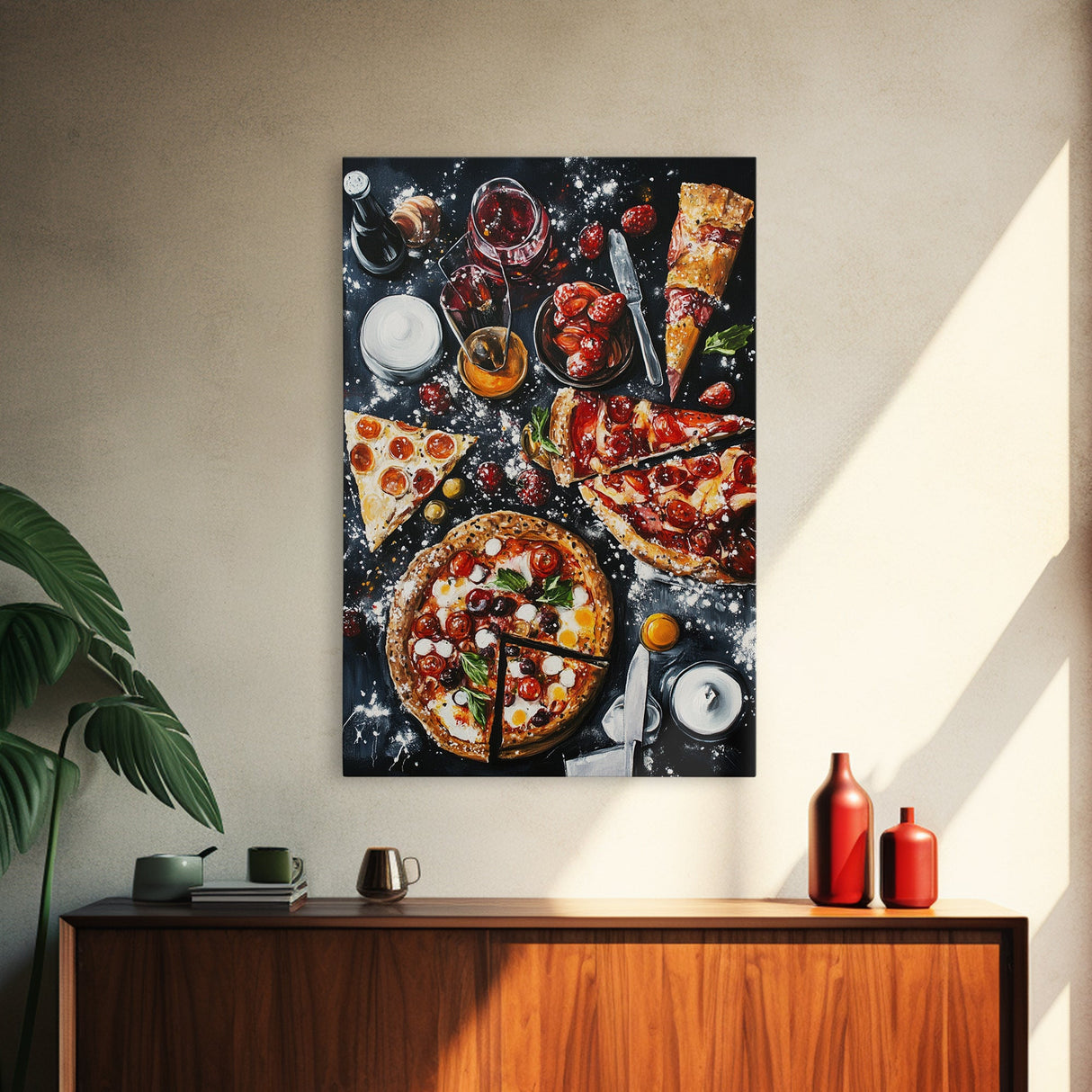 Italian Restaurant Wall Art, Retaurant Decor, Pizza Painting Canvas Print, Kitchen Wall Art, Kitchen Painting, Dining Room Decor