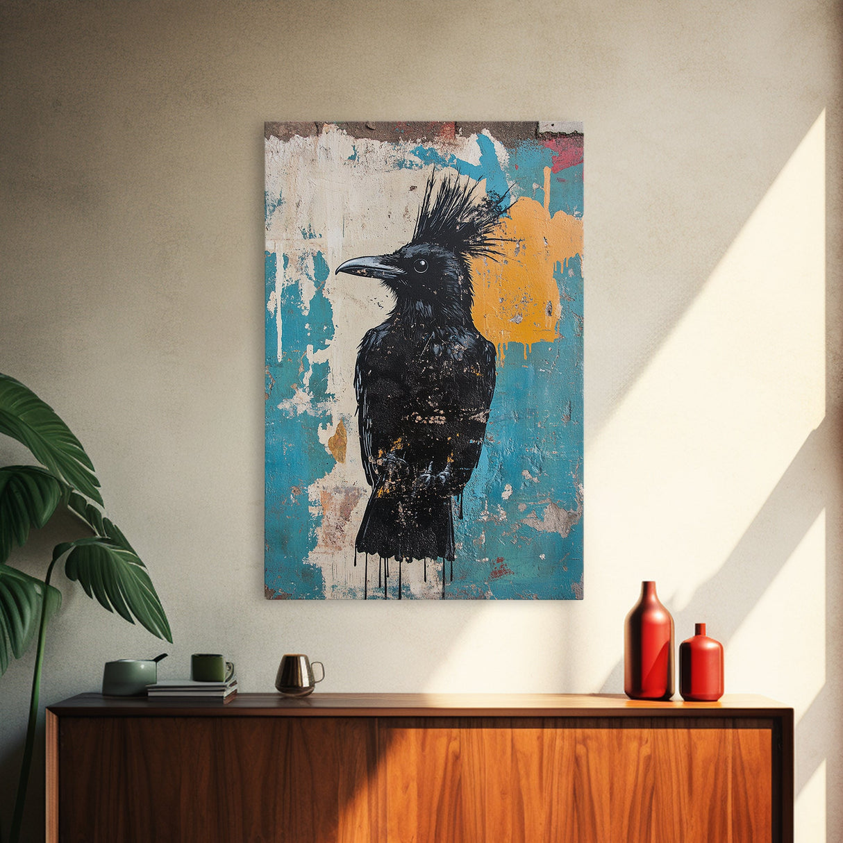 This crow has a mohawk, AKA a CROHAWK, Framed Canvas Print