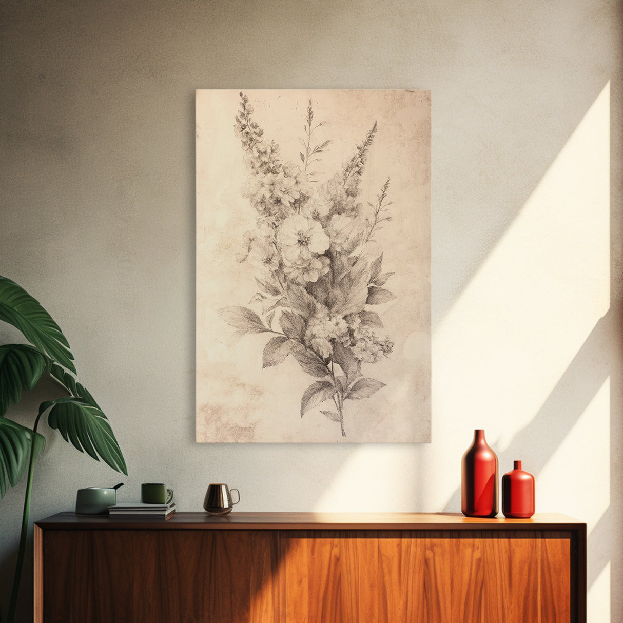 Floral Canvas Print, Pencil Sketch of a Flower Bouquet, Wedding Decor, Wedding Gift Idea, Engagement Gift, Mother's Day Gift For Her