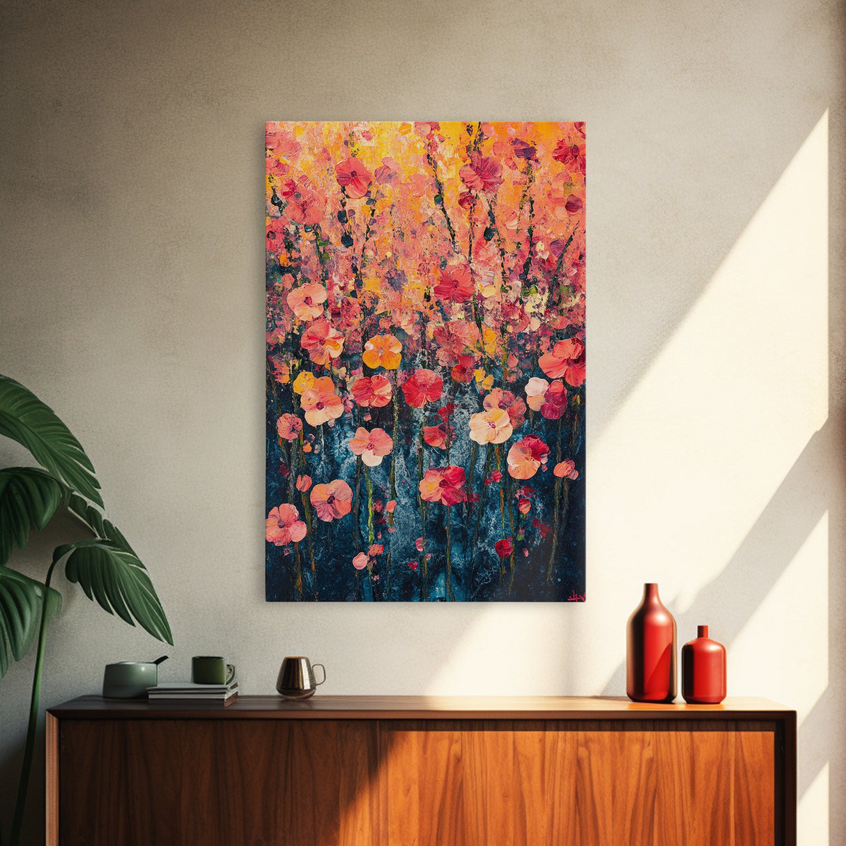 Field of Wildflowers Framed Canvas Print, Wood Framed Wall Art, Wild Flower Painting Print, Wild Flowers In The Spring Wall Art Home Decor