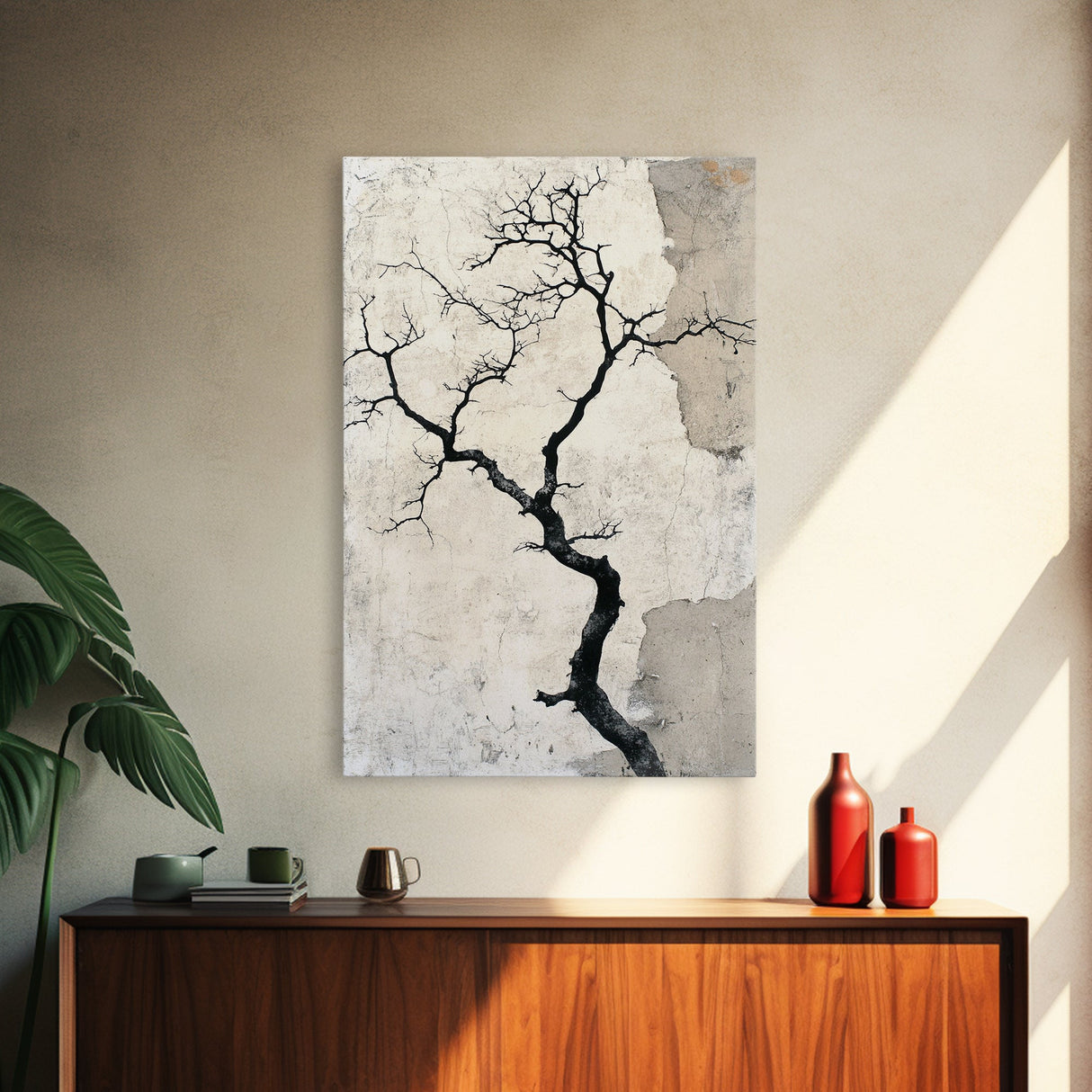 Double Exposure Wall Art - Tree or Cracks - Optical Illusion Wall Art Framed Canvas Print - Wabi Sabi Minimalist Home Decor Art