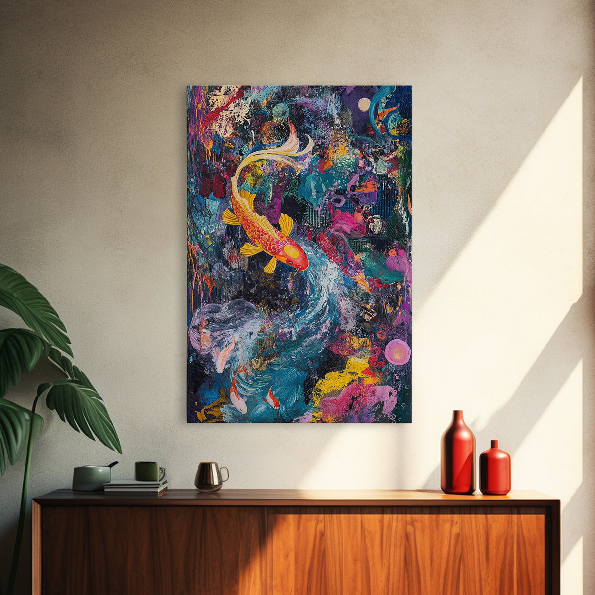 Abstract Koi Fish Painting Print, Wabi Sabi Home Decor, Gift Idea, Housewarming Gift Idea, Colorful Koi Fish Art Print