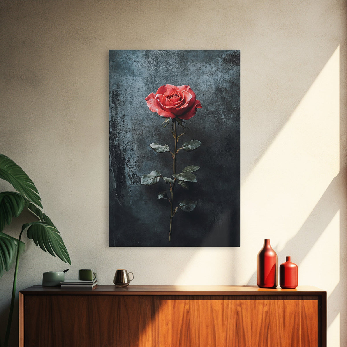 Red Rose Canvas Print, Art Print Roses Framed Canvas Print, Antique Flowers Print, Oil Painting Vintage Flowers, Ready To Hang, Flowers Wall Art