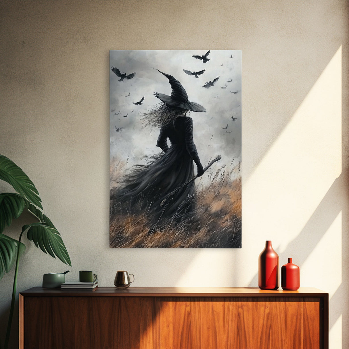Witch Painting Print, Spooky Season Witchy Wall Art, Framed Canvas Print, Gothic Home Decor, Goth Decor, Witch Wall Art, Halloween Decor
