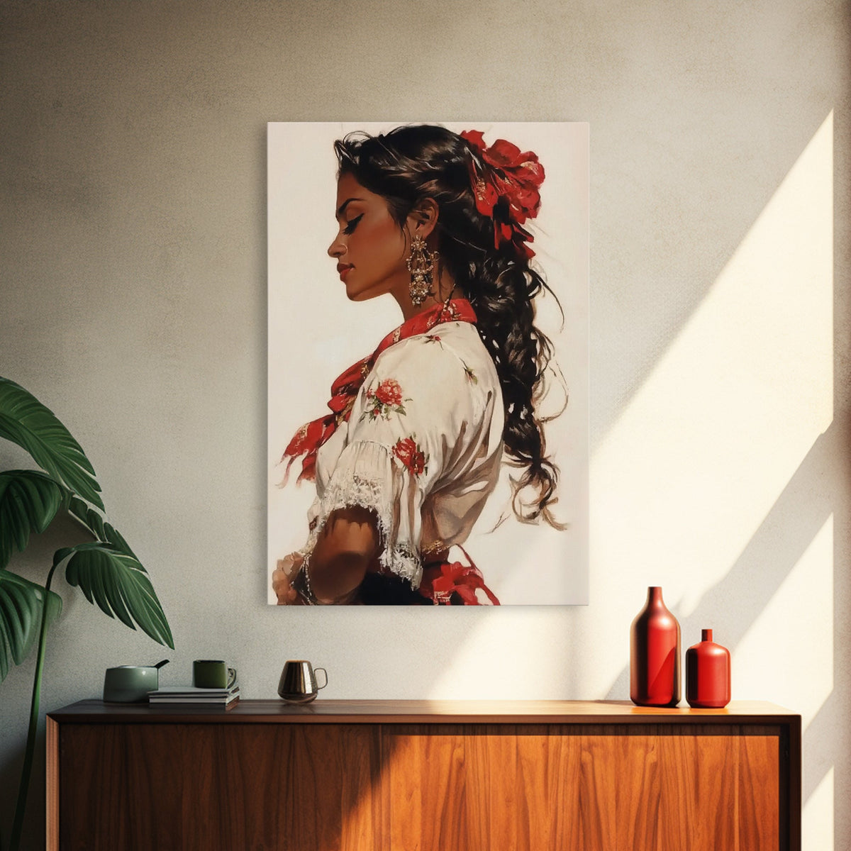Mexican Art Canvas Print, Romantic Wall Art, Latino Art, Mexicano Wall Art, Tejano Decor, Chicano Painting Wall Art