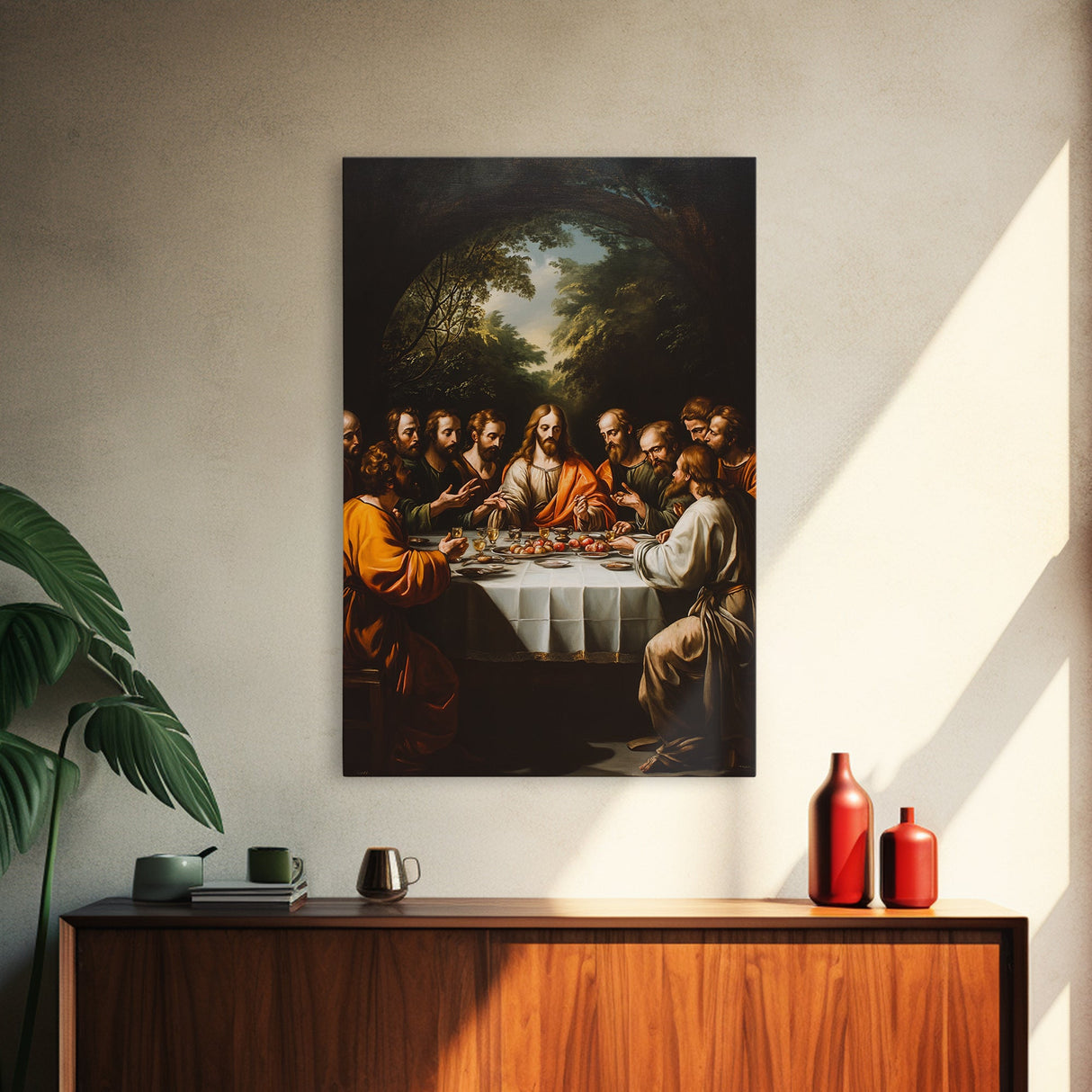 Last Supper Wall Art, Framed Canvas Print, Christmas Decor, Christian Decor, Oil Painting Of The Last Supper