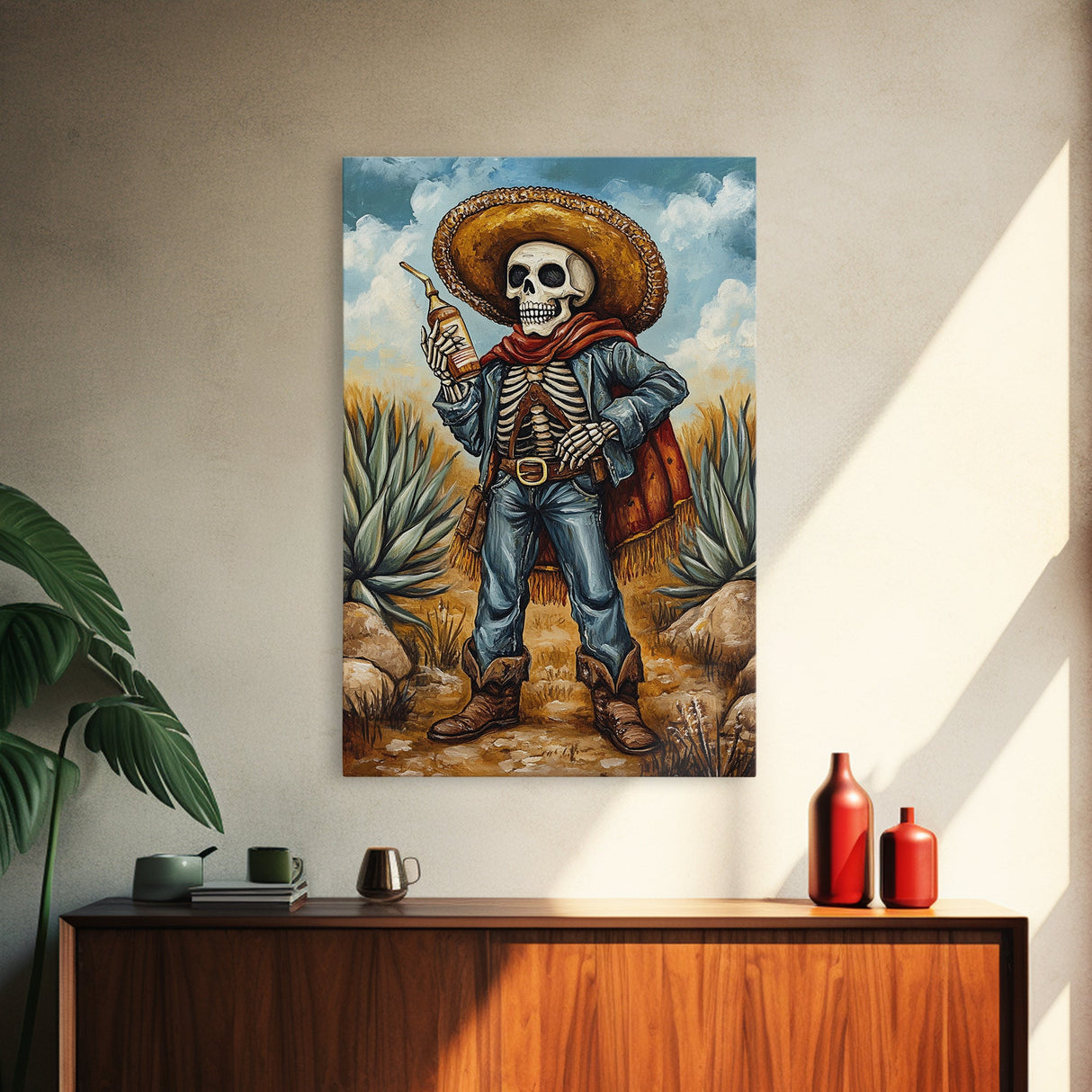 Skeleton Mariachi Chicano Art Canvas Print, Mexicano Wall Art, Tejano Wall Art, Mexicano Style Painting