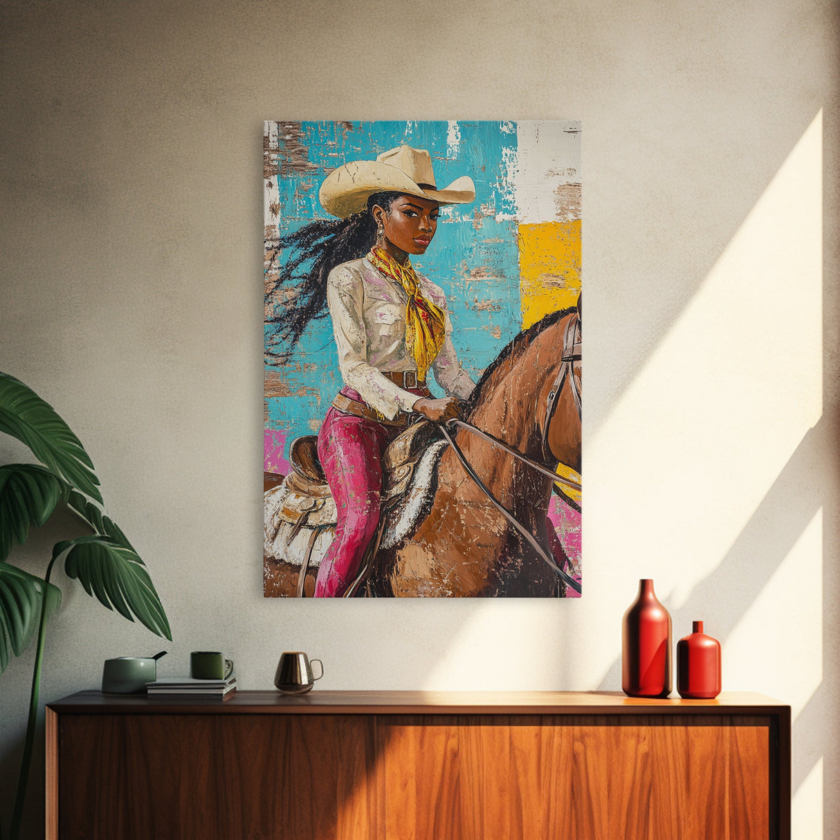 Black Cowgirl Painting Print, Rustic Modern Farmhouse, Afrocentric Wall Art, Southwestern Home Decor