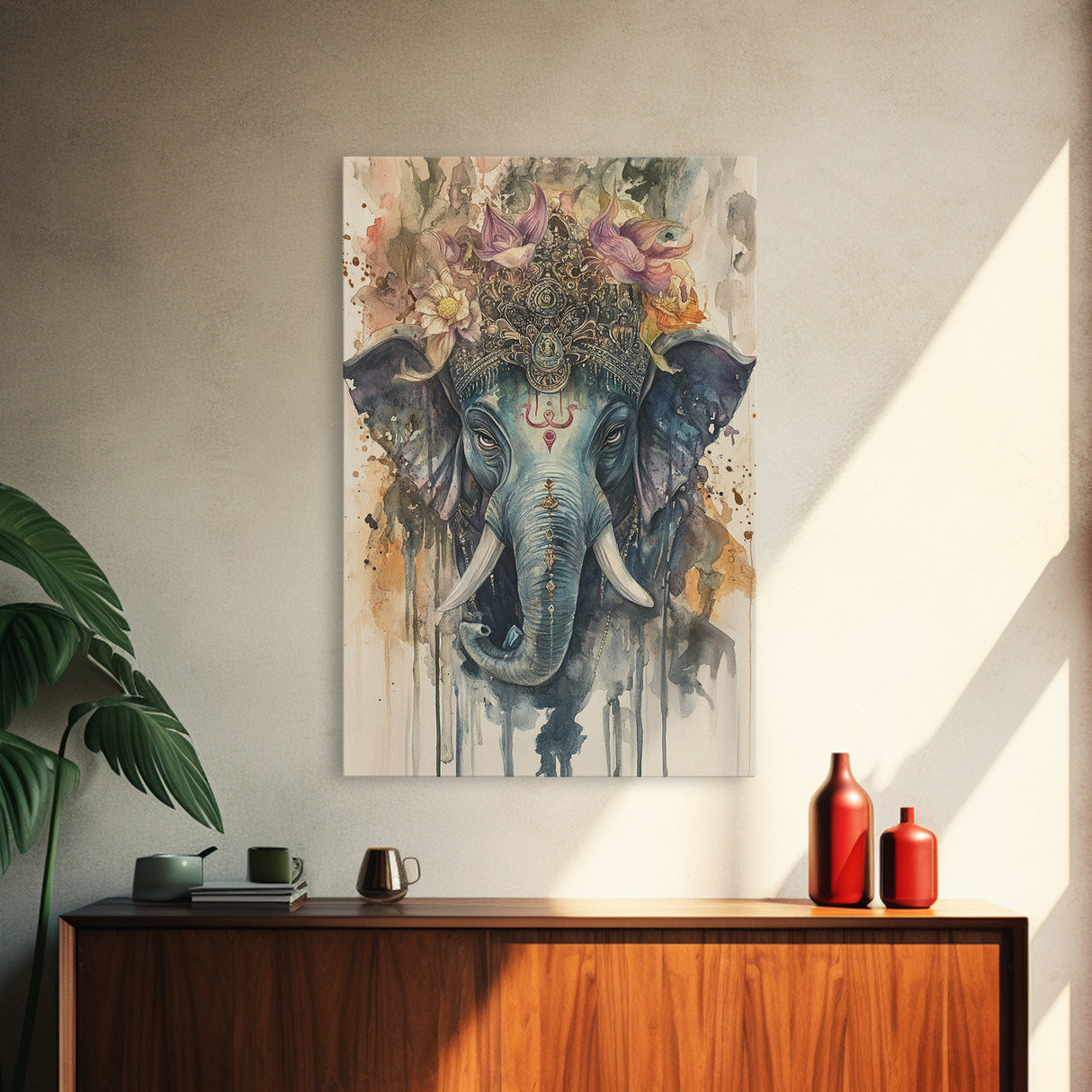 Ganesh Wall Art, Ganesha Painting Print, Framed Canvas Print, Painting of Ganesha, Ganesh Art, Hindu Art, Hinduism Home Decor