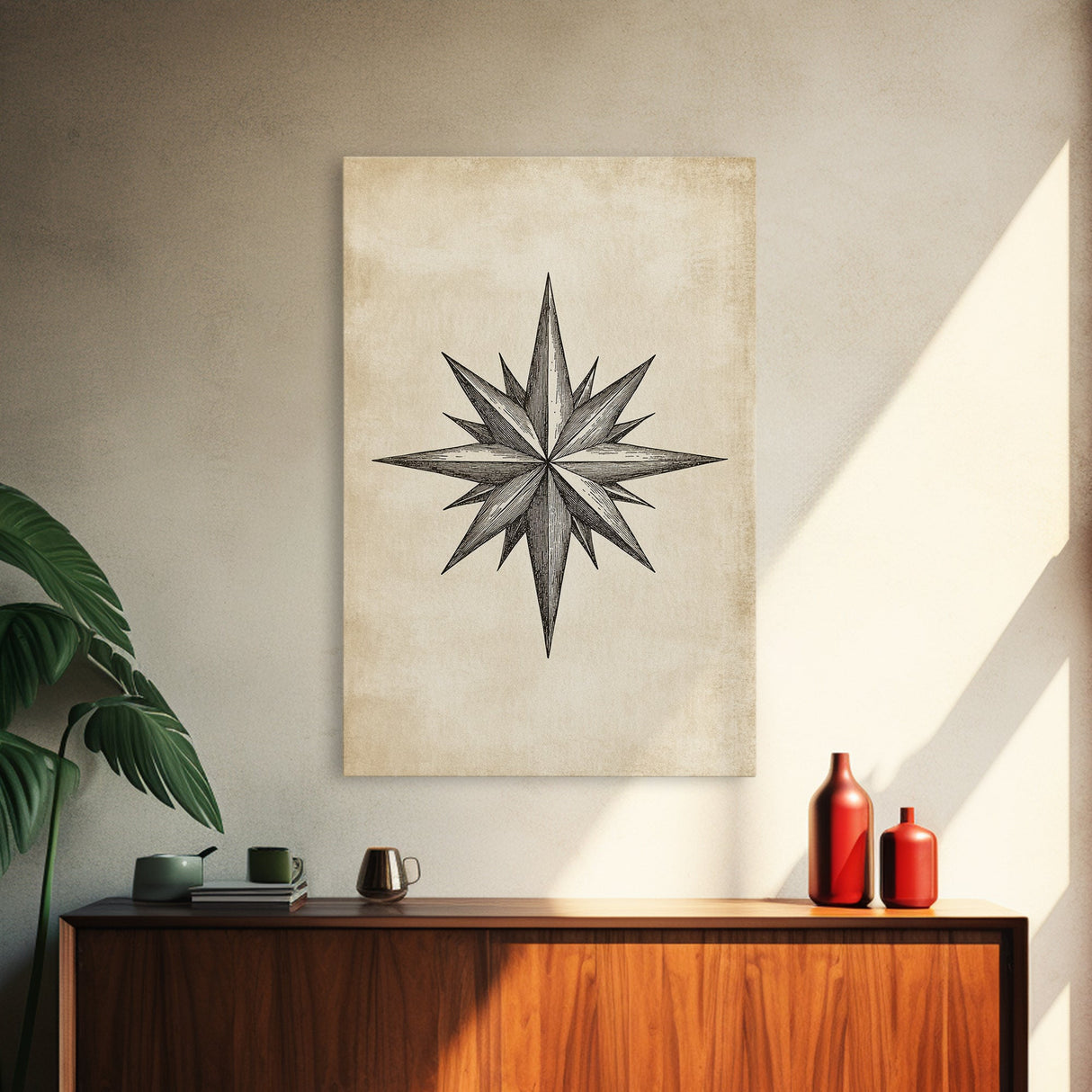 Sketch Of The North Star Canvas Print - Framed Canvas - Minimalist Christmas Art - Boho Christmas Art - Rustic Christmas Art