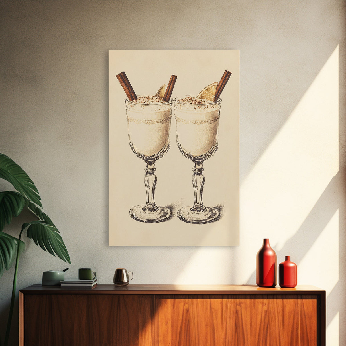 Retro Eggnogg Canvas Print - Framed Canvas - Minimalist Christmas Art - Boho Christmas Art - Rustic Christmas Art