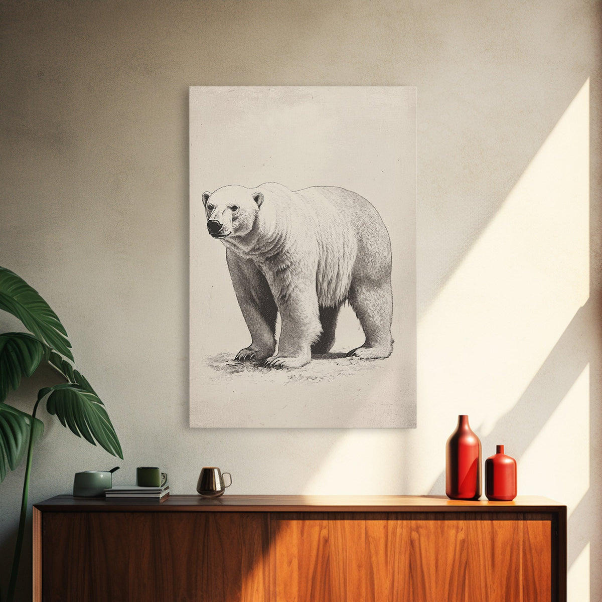 Polar Bear Canvas Print - Framed Canvas - Minimalist Christmas Art - Boho Christmas Art - Rustic Christmas Art