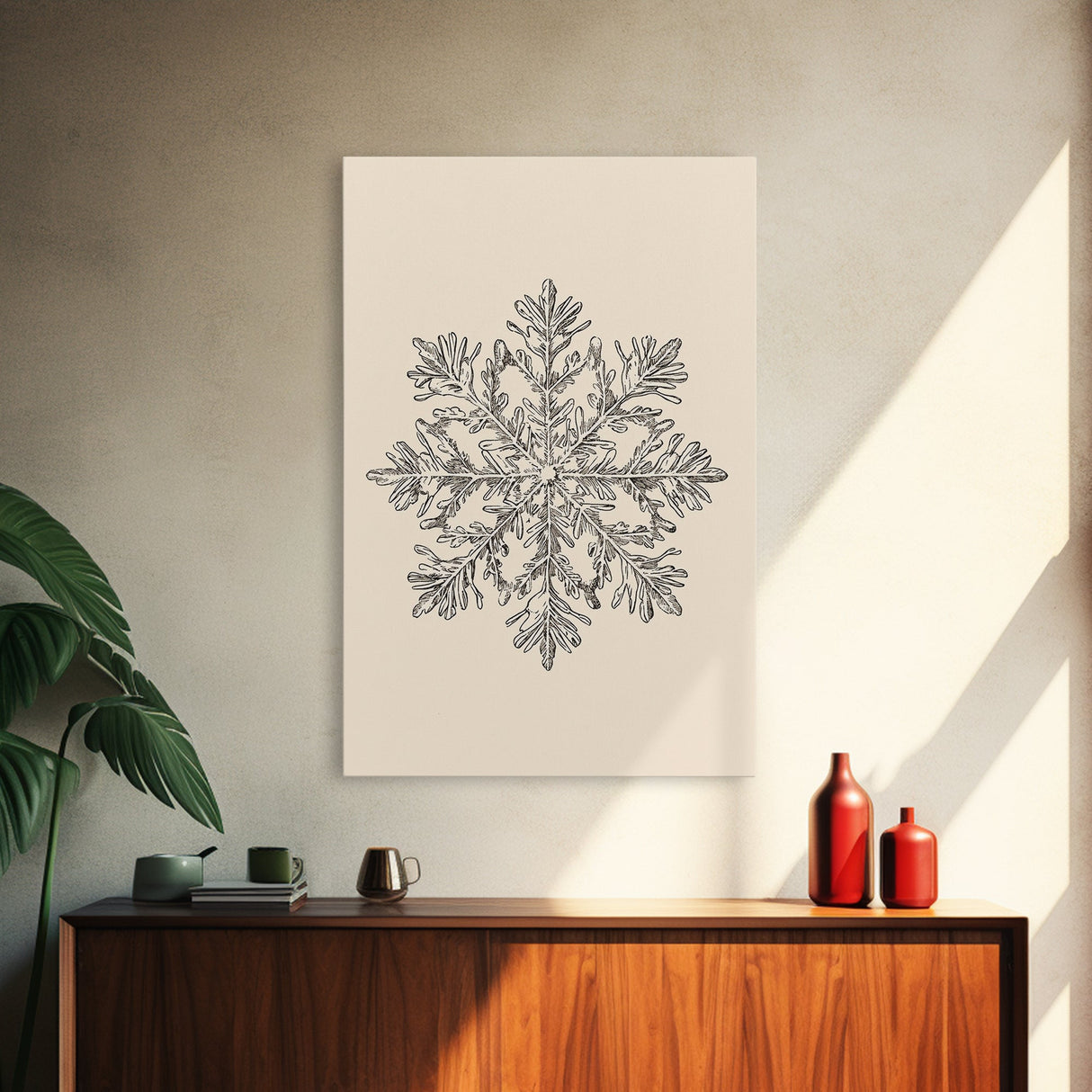 Sketch of a Snowflake Canvas Print - Framed Canvas - Minimalist Christmas Art - Boho Christmas Art - Rustic Christmas Art