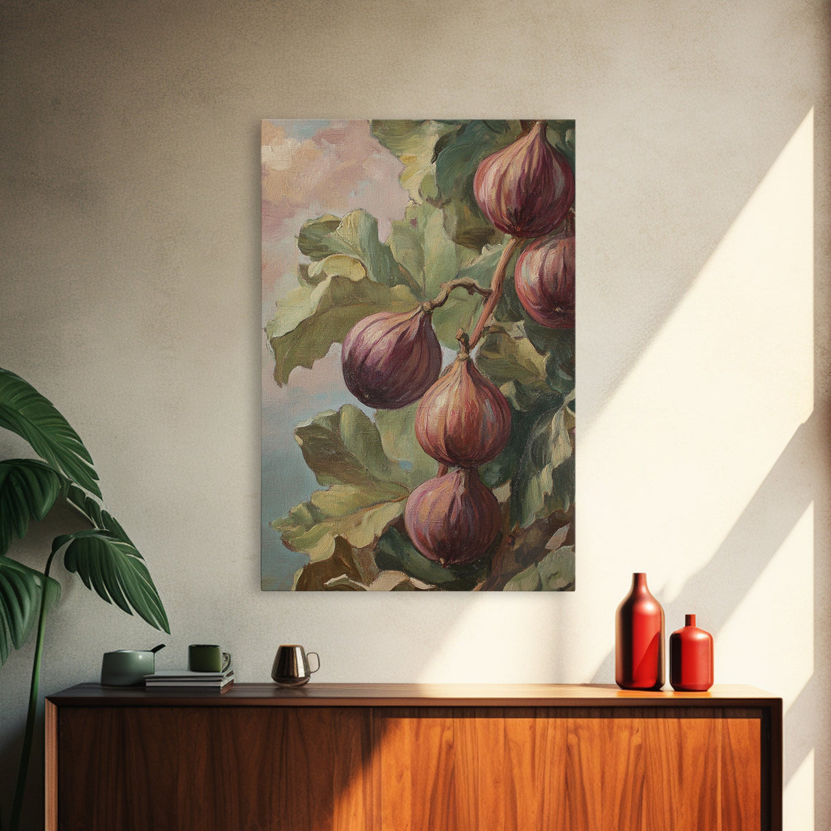 Figs On The Vine Framed Canvas Print - Kitchen Wall Art - Figs Painting