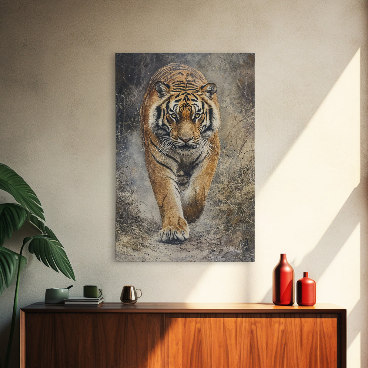 Tiger On The Hunt Framed Canvas Print, Framed Wall Art, Statement Piece, Gift For Him, Father's Day Gift, Tiger Oil Painting
