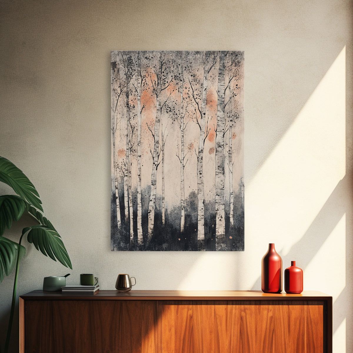 Framed Canvas Print Wall Art Print White Birch Tree Forest Landscape Art Print Minimalist Nature Wall Art Living Room Decor Birch Painting