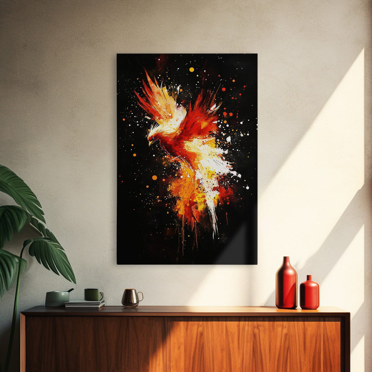 Phoenix In Flames, Retribution, Framed Canvas Print, The Phoenix, Framed Wall Art, Original Painting Phoenix, Punk Art, Graffiti Art