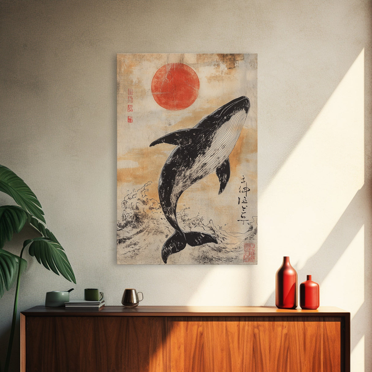 Wabi Sabi Whale Painting Print, Canvas Print, Ready To Hang Wall Art Whale Painting, Nautical Decor, Japanese Style Decor / Wall Art