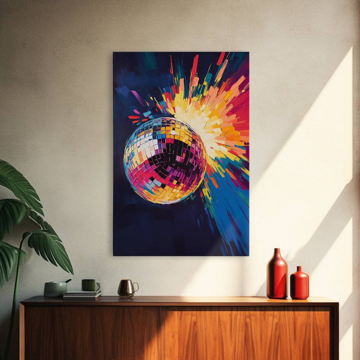 Trendy Disco Ball Poster Canvas Print, Wood Framed Canvas Print, Mirrorball Painting, Disco Ball Wall Art, Disco Decor, Dance Studio Decor