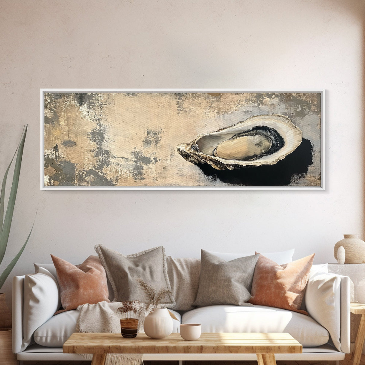 Wabi Sabi Kitchen Wall Decor, Oyster Shell Painting Print, Canvas Print, Oyster Wall Art, Boho Kitchen Decor, Dining Room Wall Art, Kitchen Decor
