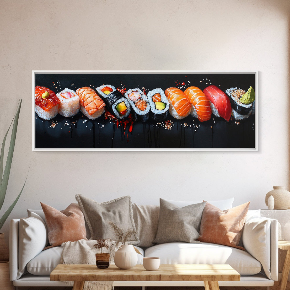 Retro Sushi Painting Print, Canvas Art, Kitchen Decor, Dining Room Decor, Eclectic Home Decor, Food Lover Gift, Japanese Style Decor