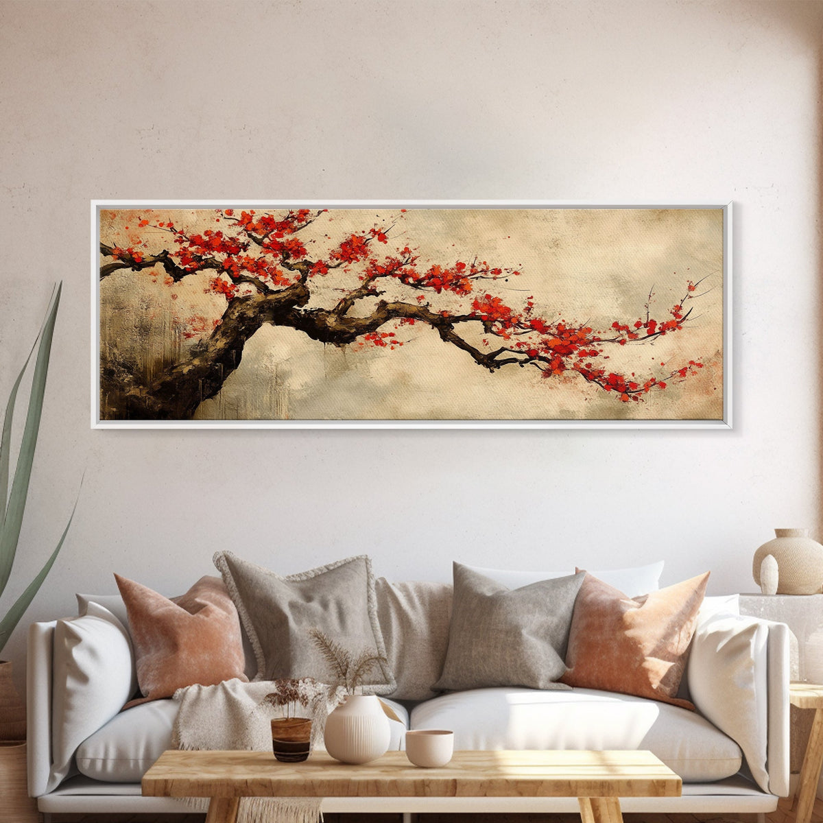 Panoramic Japanese Maple Tree Wall Art Canvas Print, Maple Tree Art, Fall Decor, Fall Wall Art, Wabi Sabi Japanese Style Maple Tree Painting
