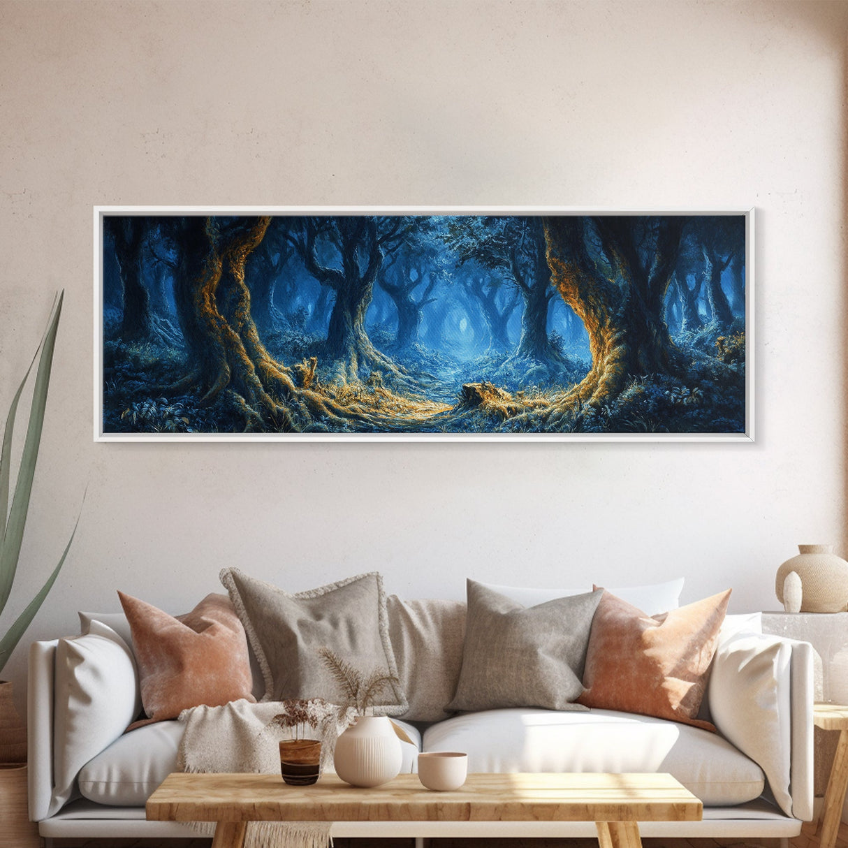 Tunnel of Trees Through a Fantasy Forest, Framed Canvas Print, Fantasy Wall Art, Mythical Fantasy Art, Autumn Fantasy Art, Surreal Fantasy Art
