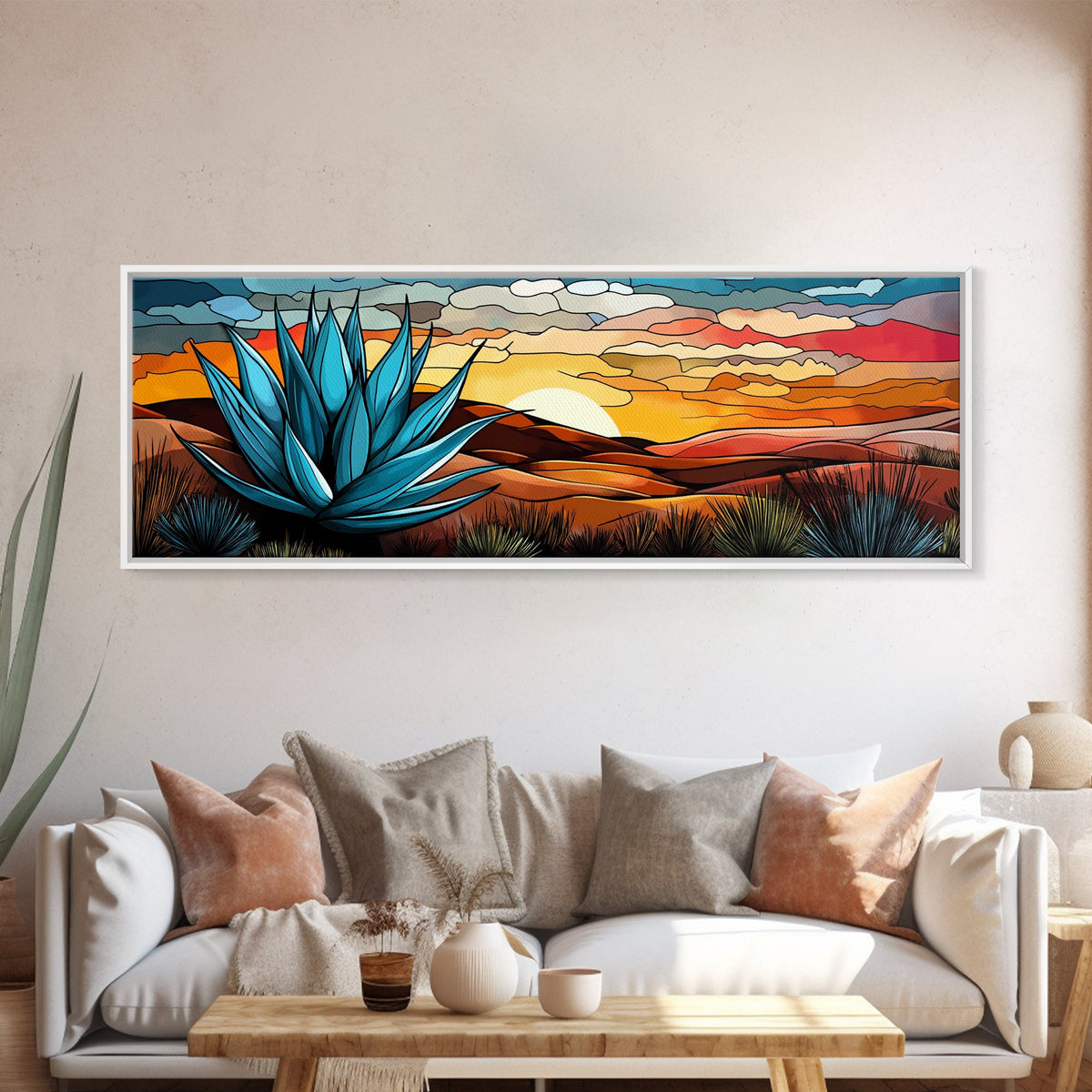 Mexicano Art - Blue Agave At Sunset - Framed Canvas Print - Agave Painting - Blue Agave - Chicano Wall Art - Mexican Art Agave Art
