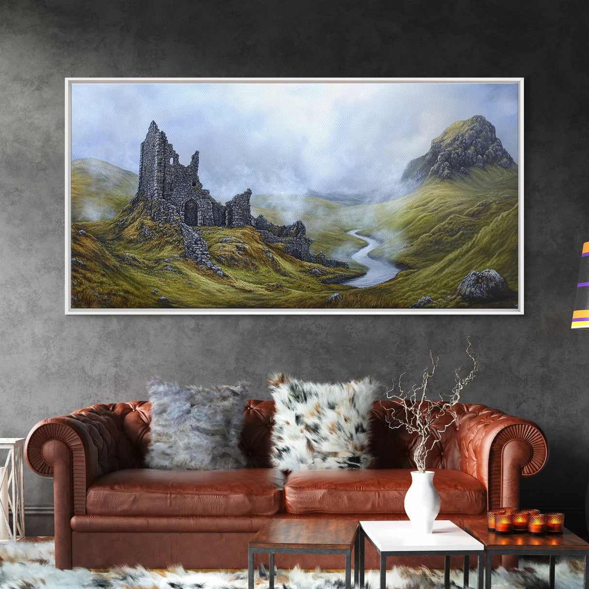 Irish Castle Ruins Painting Canvas Print, Ireland Landscape Painting Print, Ireland Wall Art, Man Cave or Office Home Decor, Above Sofa Art