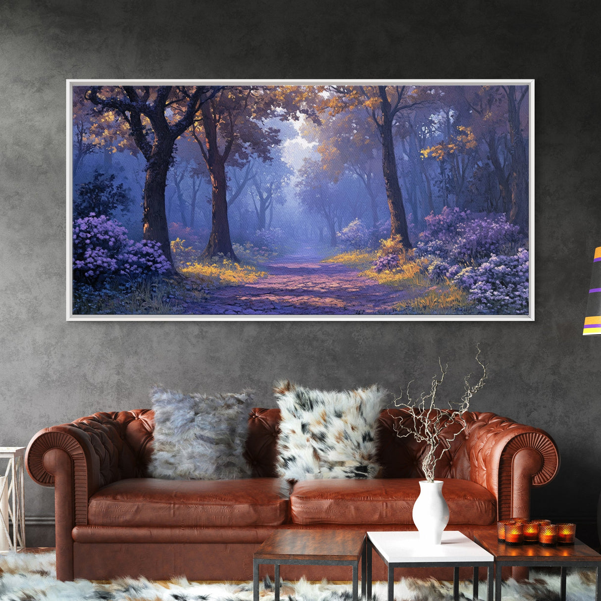 The Path Through The Forest, Framed Canvas Print, Fantasy Landscape Painting, Wood Framed Home Decor, Above Sofa Living Room Wall Art