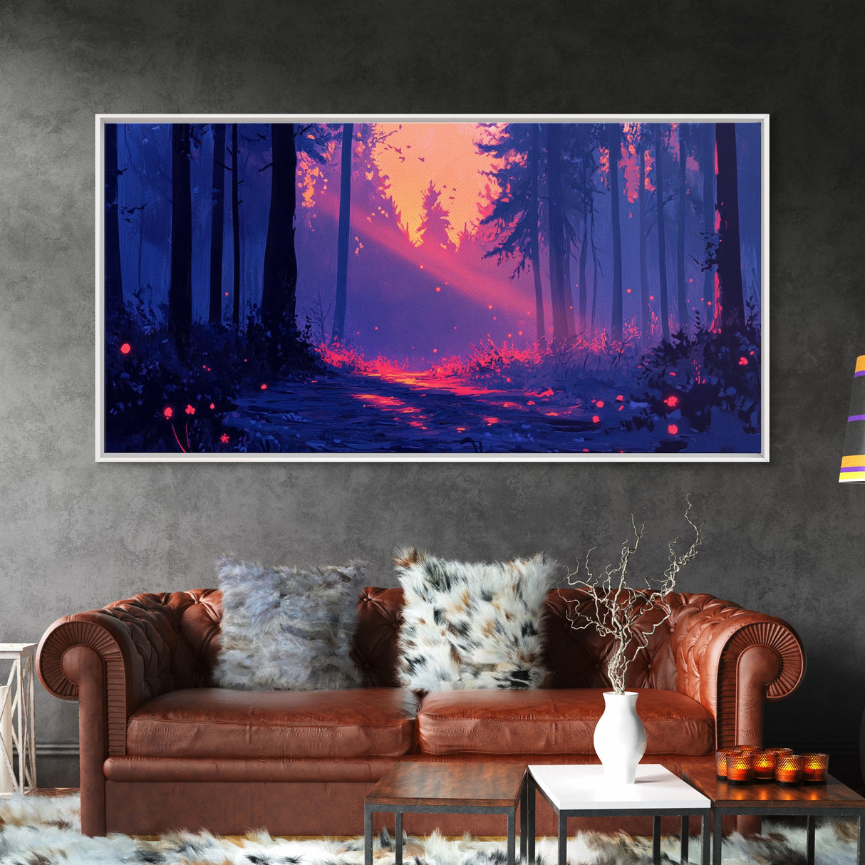 Retro Landscape Painting Wall Art Framed Canvas Print, Landscape Watercolor Art, Living Room Art, Above Sofa Wall Art, Bedroom Decor