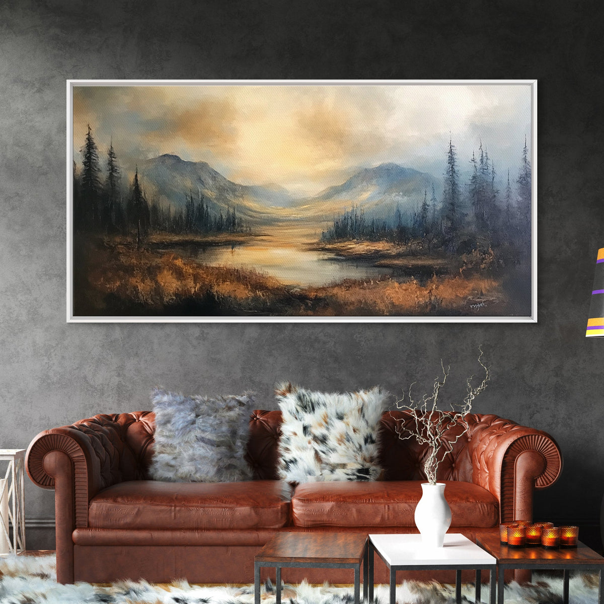 Foggy Mountain Forest Landscape Print, Ready To Hang - Large Panoramic Canvas Wall Art With Frame - Landscape Oil Painting For Living Room