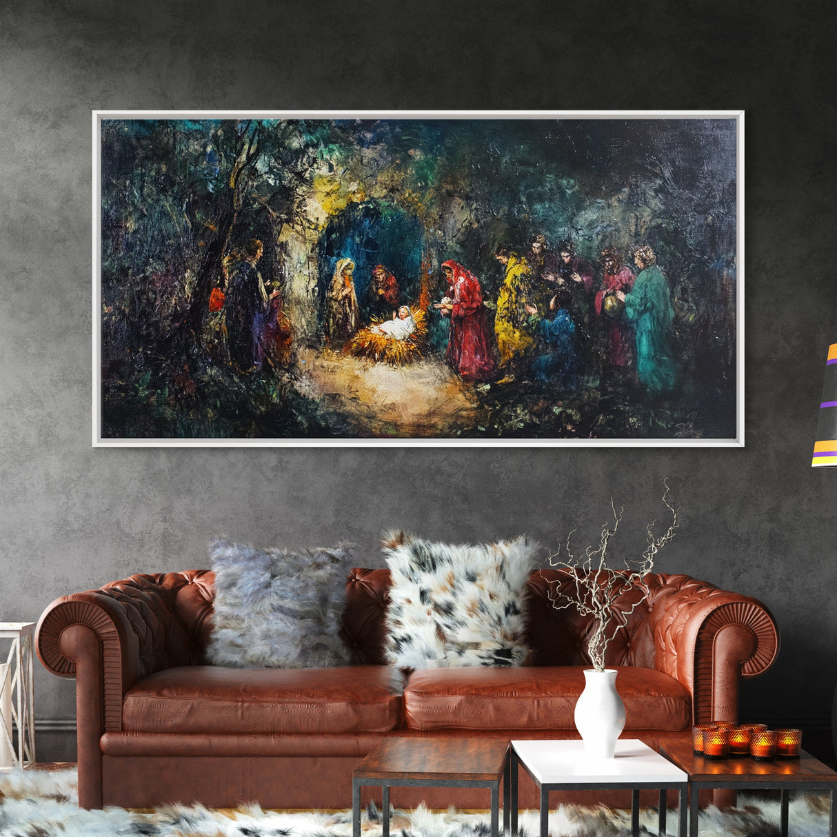 Modern Abstract Oil Painting Print of Nativity - Framed Canvas Print - Christrmas Art - Christian Wall Art - Christmas Home Decor
