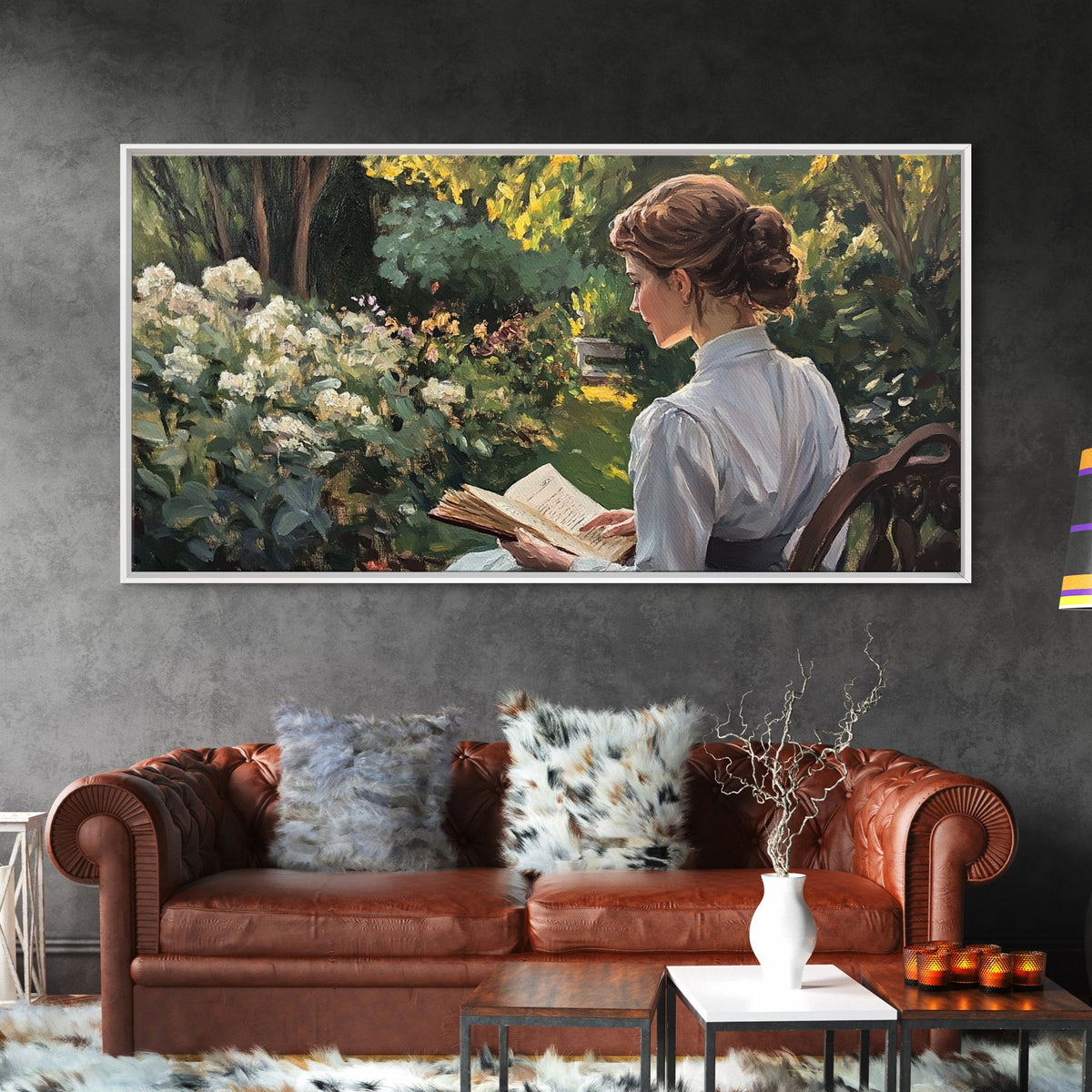 Victorian Oil Painting Print of a Woman In The Garden, Framed Canvas Print, Ready To Hang Art, Woman in Garden Painting Wall Art
