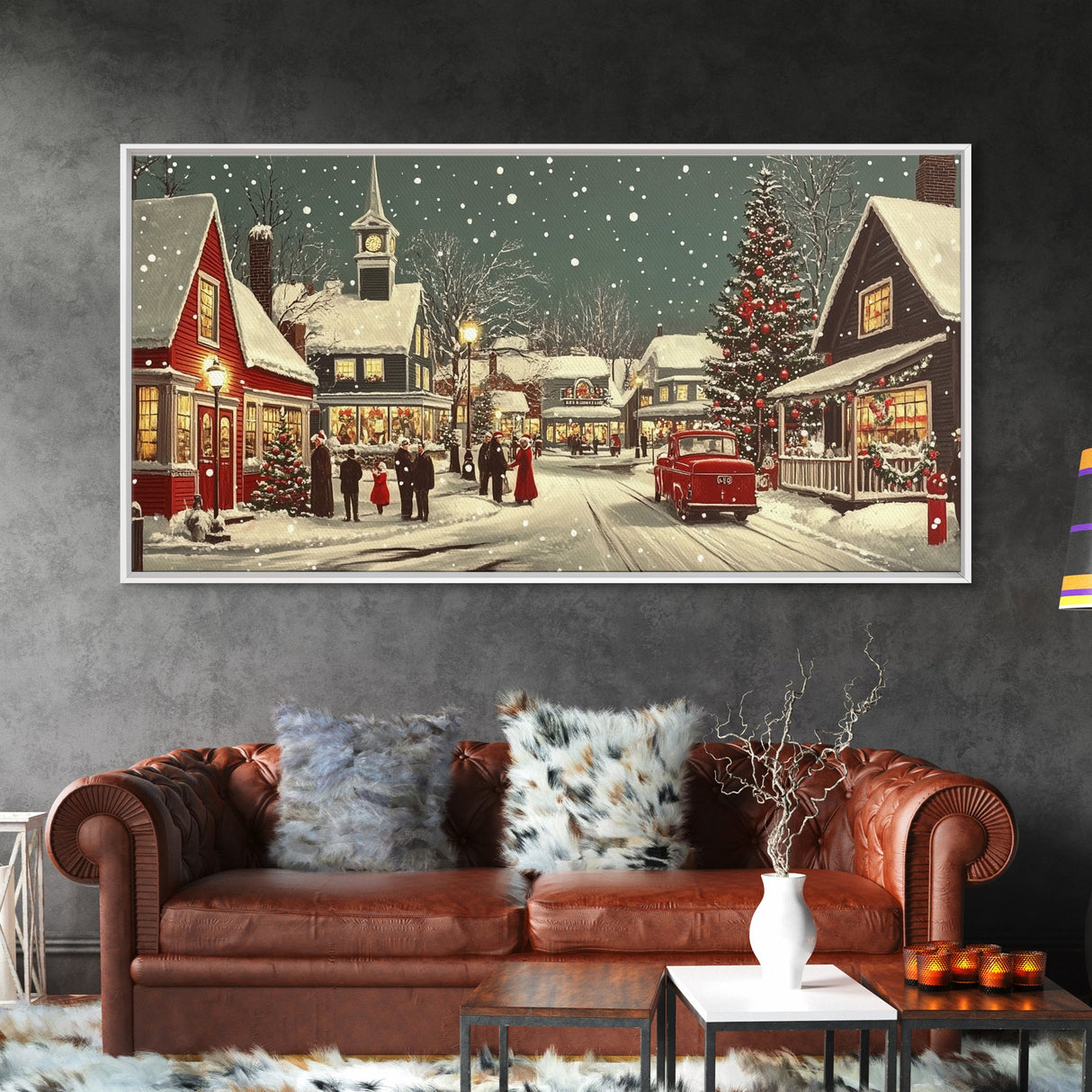 Funky Christmas Village Wall Art Oil Painting Print, Christmas home Decor, Christmas Art, Ready To Hang Painting, Christmas Painting