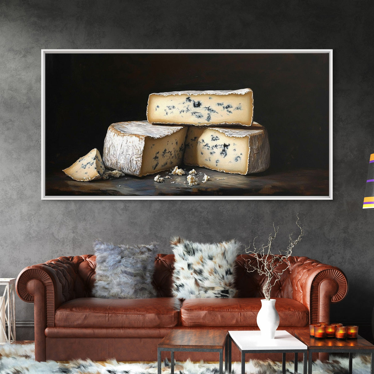 Still Life of Bleu Cheese - Frame Canvas Print - Kitsch Home Decor - Eclectic Kitchen Wall Art - Funny Kitchen Art - Cheese Painting - Cheese Art