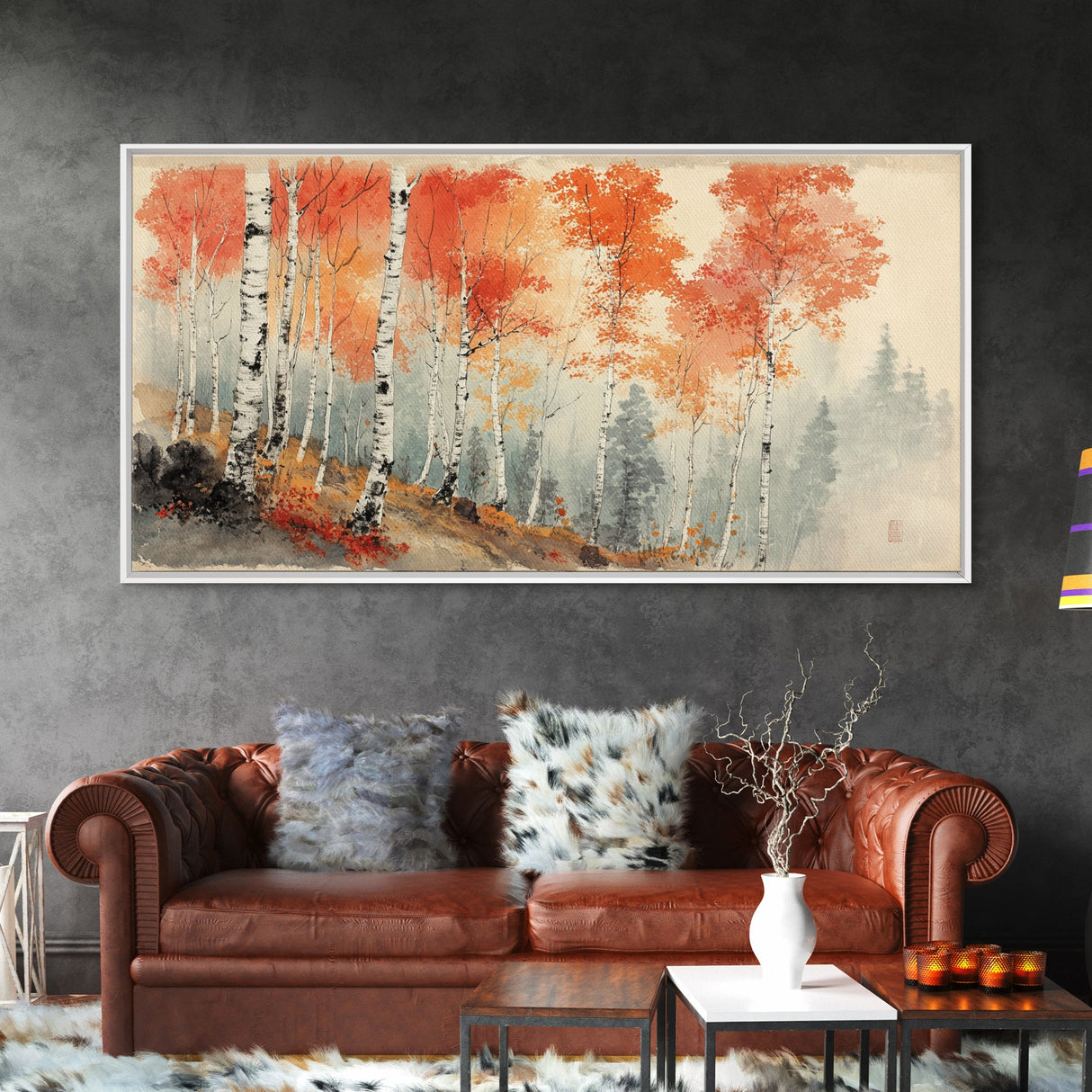 Birch Tree Painting, Aspen Trees Landscape Wall Art, Watercolor Print Colorado Forest Wall Art, Autumn landscape Centerpiece Wall Art