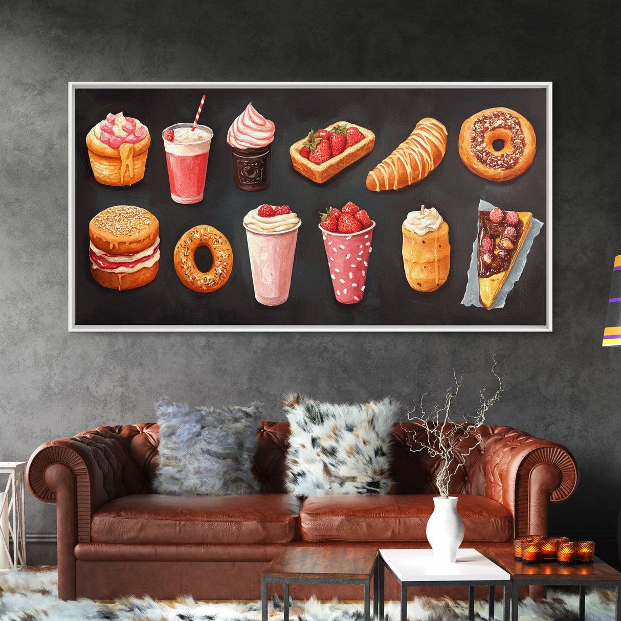 Retro Kitchen Wall Art Canvas Print, Oil Painting Of Desserts, Kitsch Home Decor, Dining Room Art, Restaurant Wall Art, Decor for Restaurant