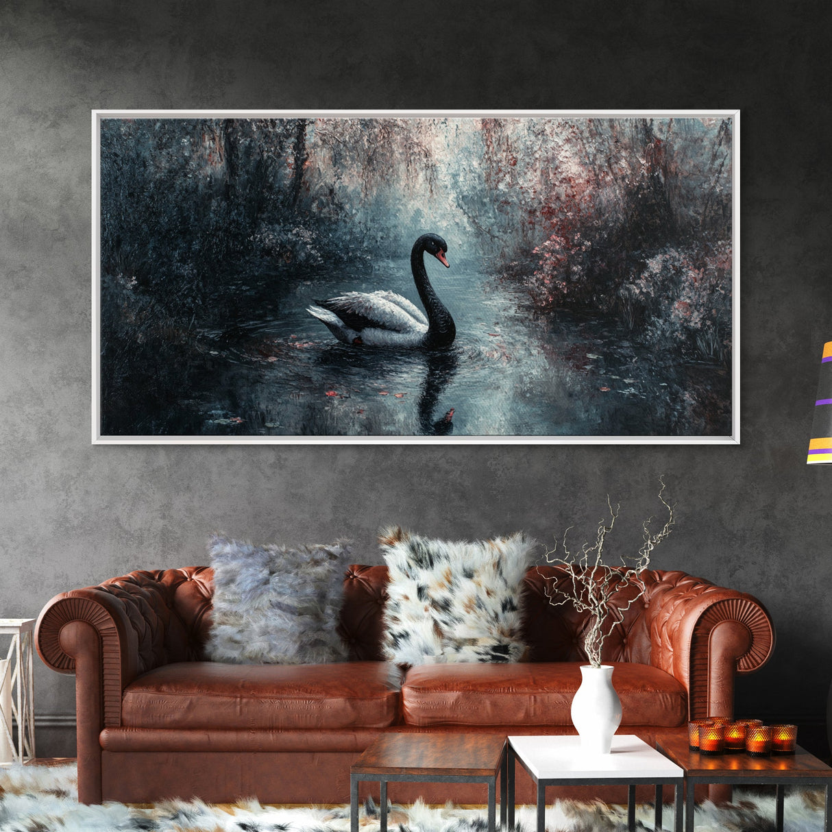 Dark Academia Oil Painting Print of a Black Swan - Gothic Decor - Living Room Decor - Above Sofa Gothic Art - Halloween Decor