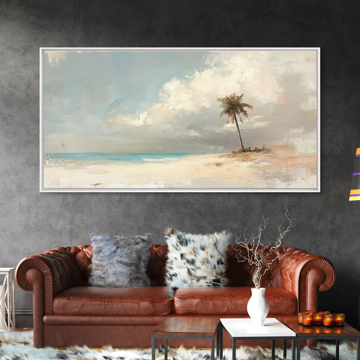 Lone Palm Tree on a Desert Island, Beach Painting Canvas Print, Nautical Landscape Painting, Beach Wall Art, Travel Gift, Vacation Gift